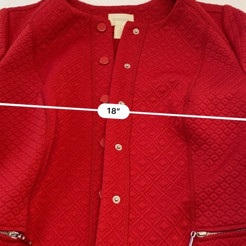 Chico’s Quilted Red Jacket Zipper Pockets Size Small Like New - Picture 12 of 16